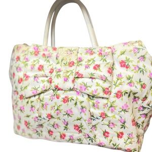 Prada Cream Floral Bow Tote with Pink & Green Accents